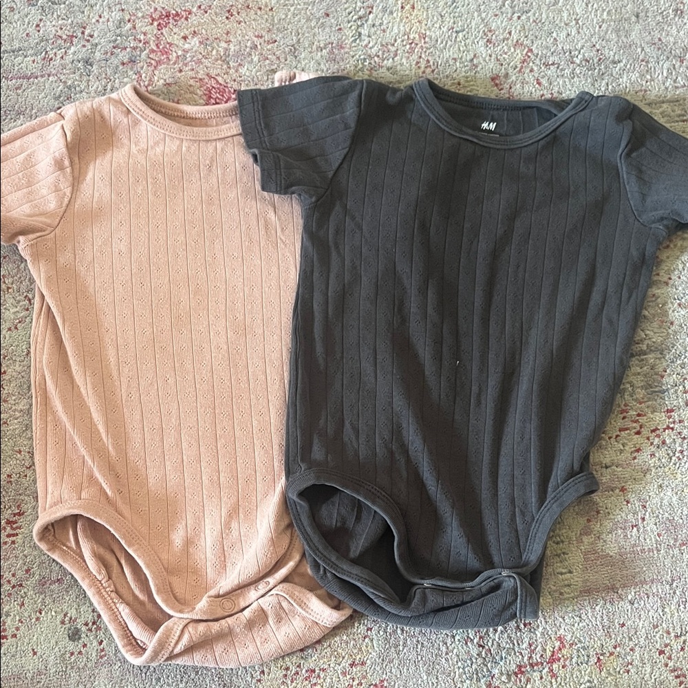 H&M Kids Ribbed Pointelle One-Piece Bodysuits - Pink and Black
